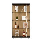 Two-door Tawny Glass Display Cabinet 4 Shelves with Door, Floor Standing Curio Bookshelf