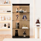 Two-door Tawny Glass Display Cabinet 4 Shelves with Door, Floor Standing Curio Bookshelf
