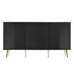 Sideboard with Geometric Line Design, Conical Metal Legs, and Central Drawers for Stylish Storage, for Entryway and Living Room