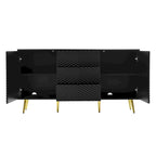 Sideboard with Geometric Line Design, Conical Metal Legs, and Central Drawers for Stylish Storage, for Entryway and Living Room