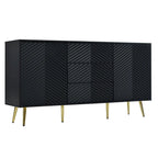 Sideboard with Geometric Line Design, Conical Metal Legs, and Central Drawers for Stylish Storage, for Entryway and Living Room