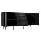Sideboard with Geometric Line Design, Conical Metal Legs, and Central Drawers for Stylish Storage, for Entryway and Living Room