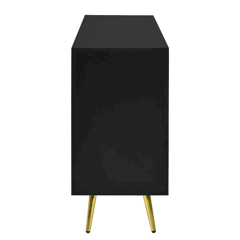 Sideboard with Geometric Line Design, Conical Metal Legs, and Central Drawers for Stylish Storage, for Entryway and Living Room
