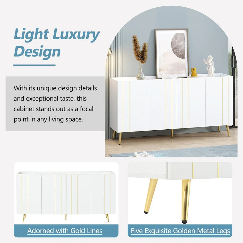Luxurious Shoe Cabinet with 5 Metal Legs, Modern TV Stand with 4 Adjustable Shelves for TVs Up to 70