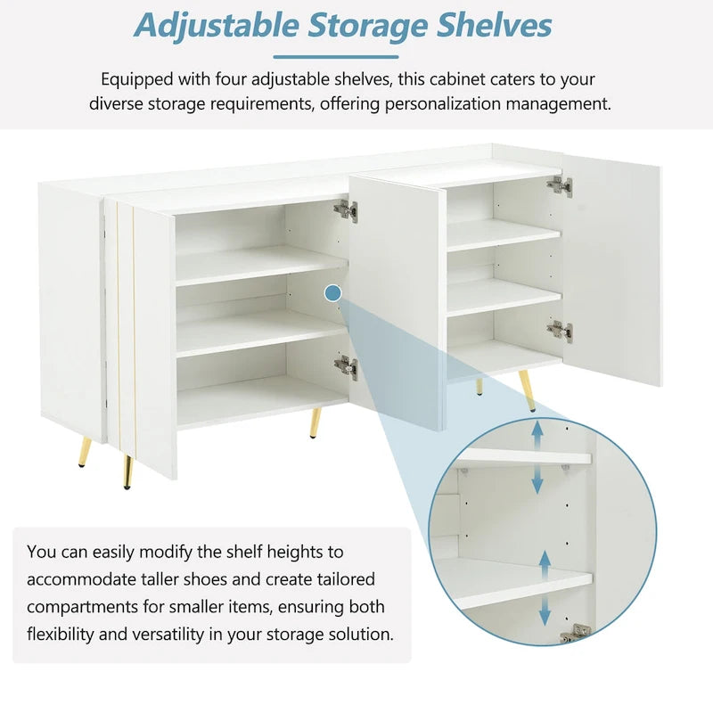 Luxurious Shoe Cabinet with 5 Metal Legs, Modern TV Stand with 4 Adjustable Shelves for TVs Up to 70