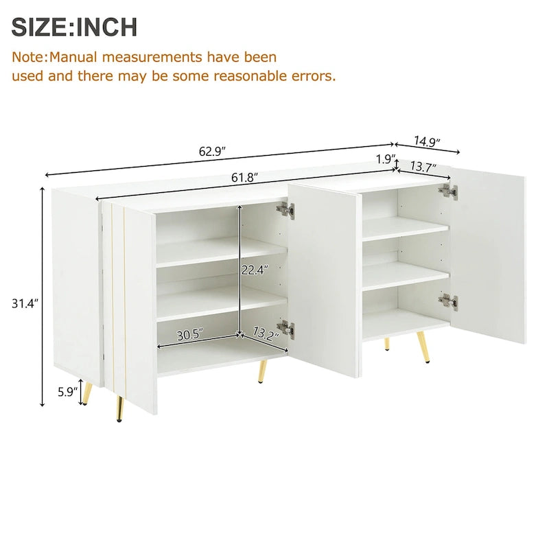 Luxurious Shoe Cabinet with 5 Metal Legs, Modern TV Stand with 4 Adjustable Shelves for TVs Up to 70