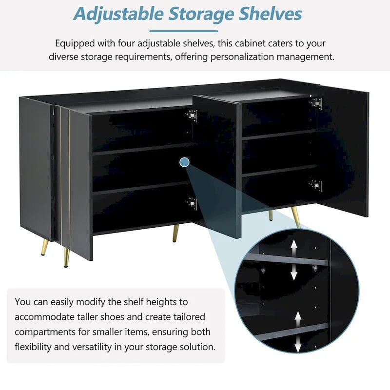 Luxurious Shoe Cabinet with 5 Metal Legs, Modern TV Stand with 4 Adjustable Shelves for TVs Up to 70