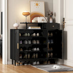Elegant Shoe Cabinet with Arched Doors and Drawer, Cream Style Storage Sideboard with Adjustable Shelves and Solid Wood Legs