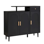 Elegant Shoe Cabinet with Arched Doors and Drawer, Cream Style Storage Sideboard with Adjustable Shelves and Solid Wood Legs