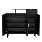 Elegant Shoe Cabinet with Arched Doors and Drawer, Cream Style Storage Sideboard with Adjustable Shelves and Solid Wood Legs