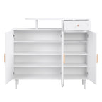 Elegant Shoe Cabinet with Arched Doors and Drawer, Cream Style Storage Sideboard with Adjustable Shelves and Solid Wood Legs