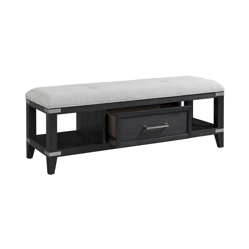 Bedroom 52 Wide Bench with Drawer, Weathered Steel