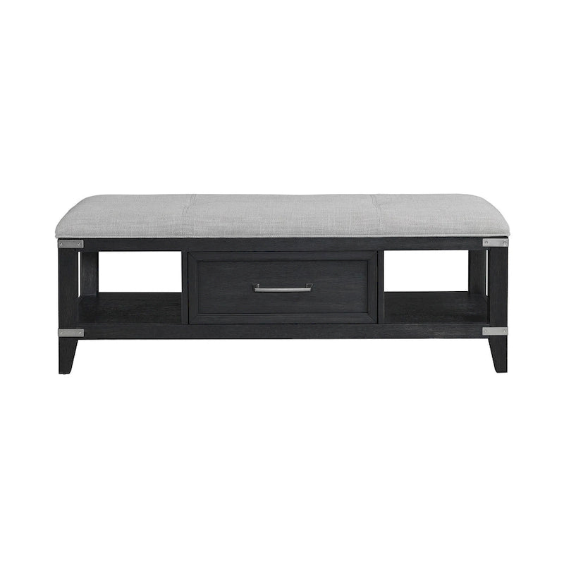 Bedroom 52 Wide Bench with Drawer, Weathered Steel