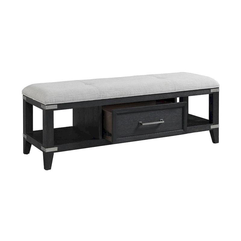 Bedroom 52 Wide Bench with Drawer, Weathered Steel