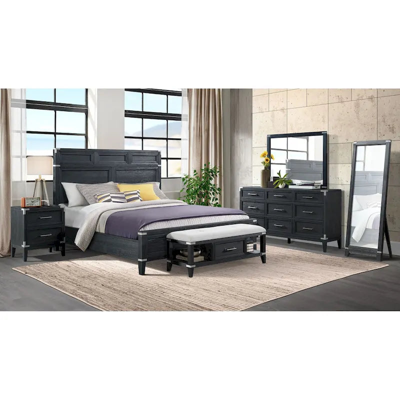 Bedroom 52 Wide Bench with Drawer, Weathered Steel