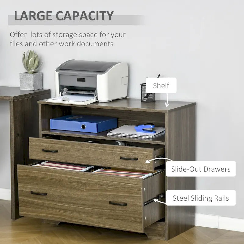 Lateral File Cabinet with Shelf, Office Storage Cabinet with 2 Drawers, Fits Letter Sized Papers