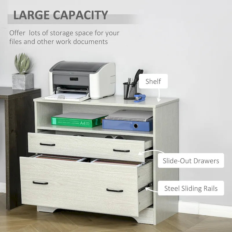 Lateral File Cabinet with Shelf, Office Storage Cabinet with 2 Drawers, Fits Letter Sized Papers