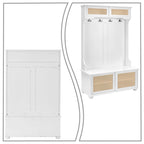 Classic Farmhouse Style Wooden Storage Dresser with Woven Rattan Decorative Cabinet Doors
