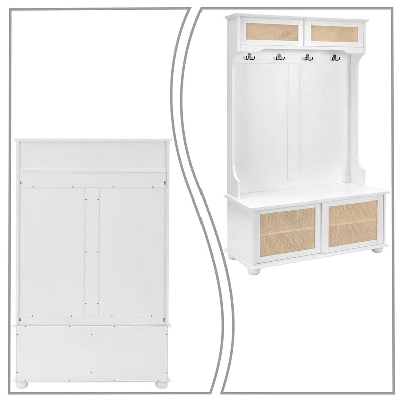 Classic Farmhouse Style Wooden Storage Dresser with Woven Rattan Decorative Cabinet Doors