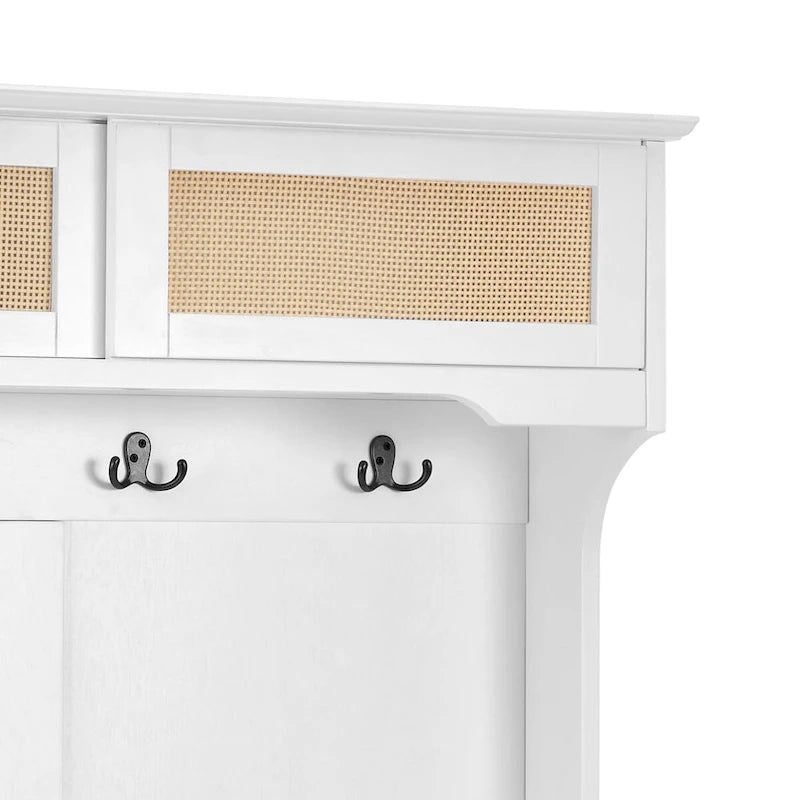 Classic Farmhouse Style Wooden Storage Dresser with Woven Rattan Decorative Cabinet Doors