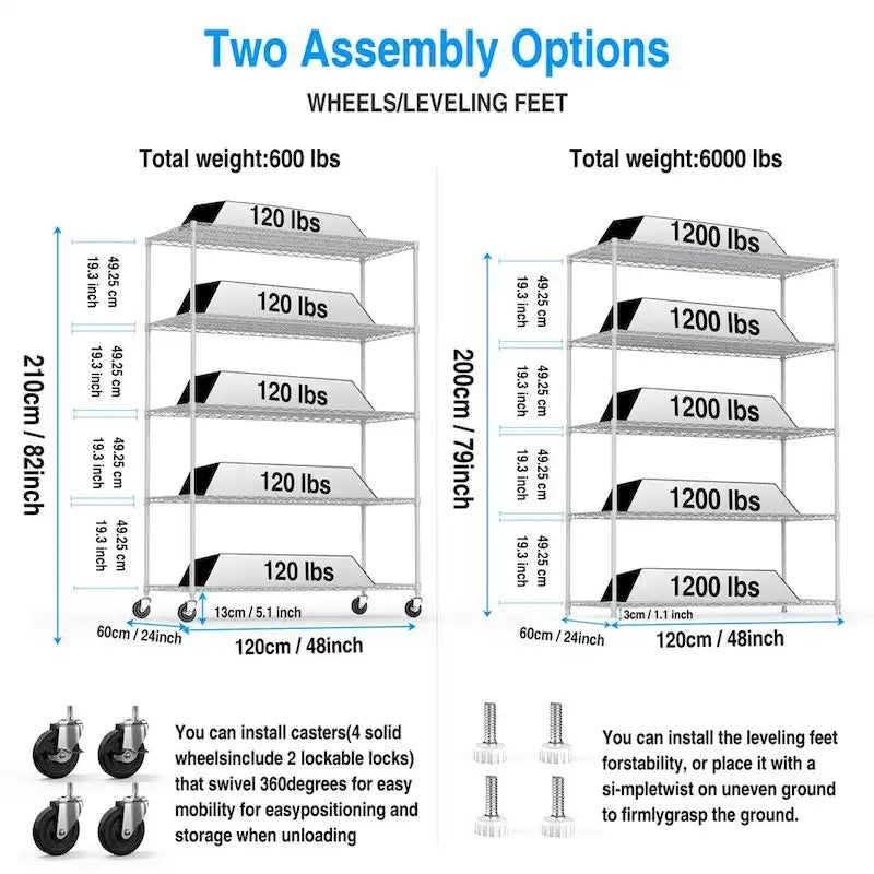 5 Tier 6000lbs Heavy Duty Adjustable Storage Rack Metal Shelf