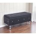 38 Black and Silver Faux Leather Storage Bench With Flip Top 38