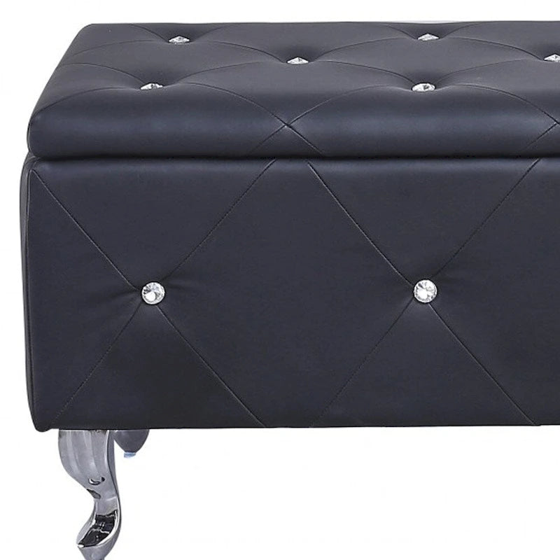 38 Black and Silver Faux Leather Storage Bench With Flip Top 38