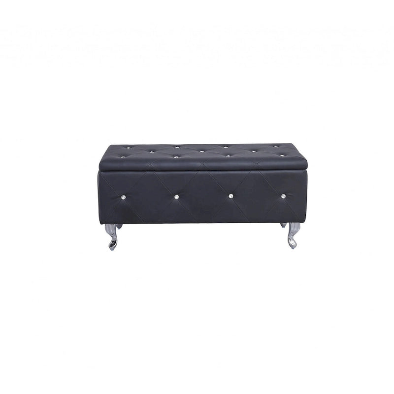 38 Black and Silver Faux Leather Storage Bench With Flip Top 38
