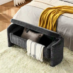 Oval Ottoman Storage Bench Chenille Fabric Bench w/Large Storage Space