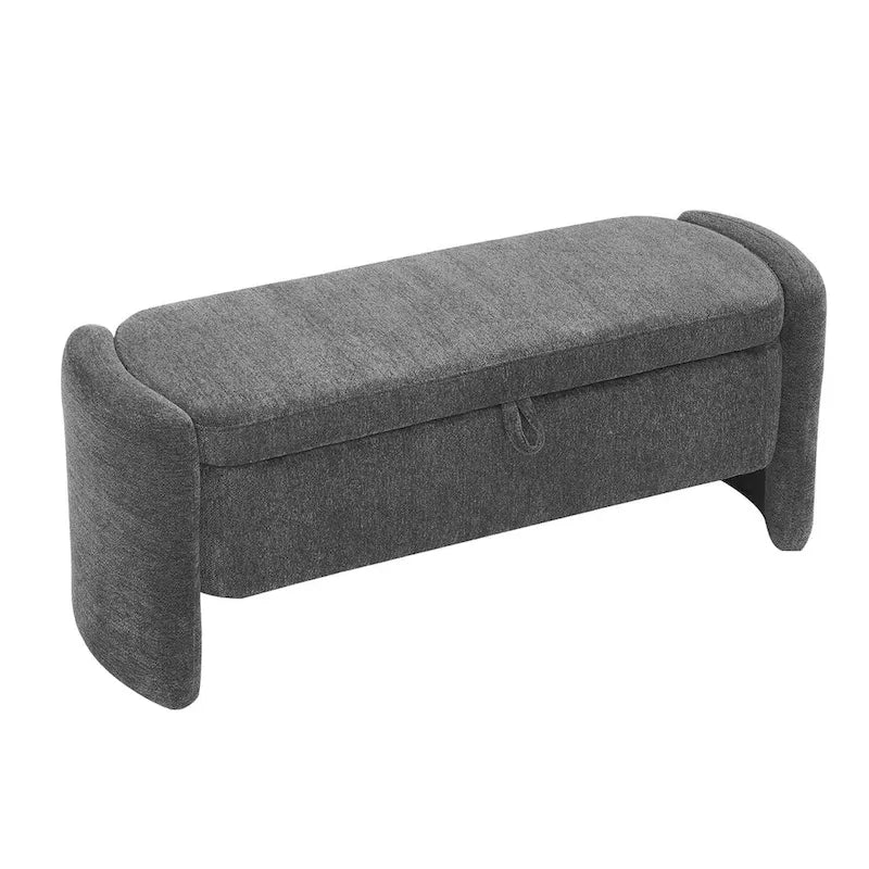 Oval Ottoman Storage Bench Chenille Fabric Bench w/Large Storage Space