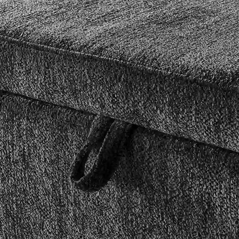 Oval Ottoman Storage Bench Chenille Fabric Bench w/Large Storage Space