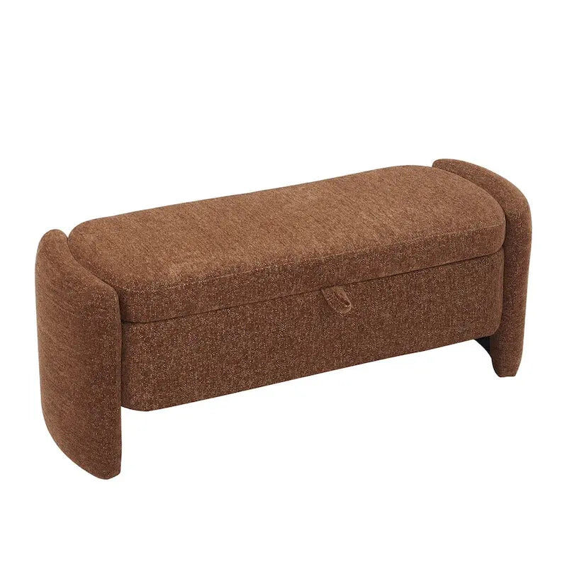 Oval Ottoman Storage Bench Chenille Fabric Bench w/Large Storage Space