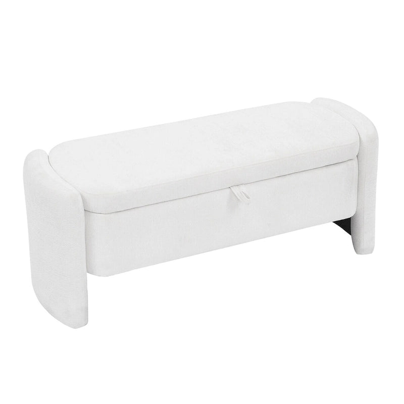 Oval Ottoman Storage Bench Chenille Fabric Bench w/Large Storage Space