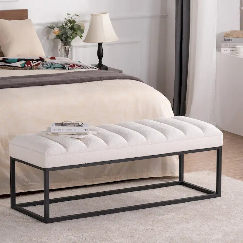 Metal Base Upholstered Bench Footstool for Entryway Living Room
