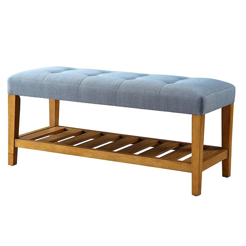 Wooden Bench, Blue & Oak