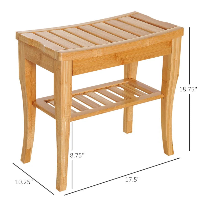 Bamboo Shower Bench with Storage Shelf