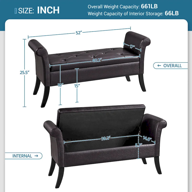 Faux Leather Vintage Storage Bench Multifunctional Bench
