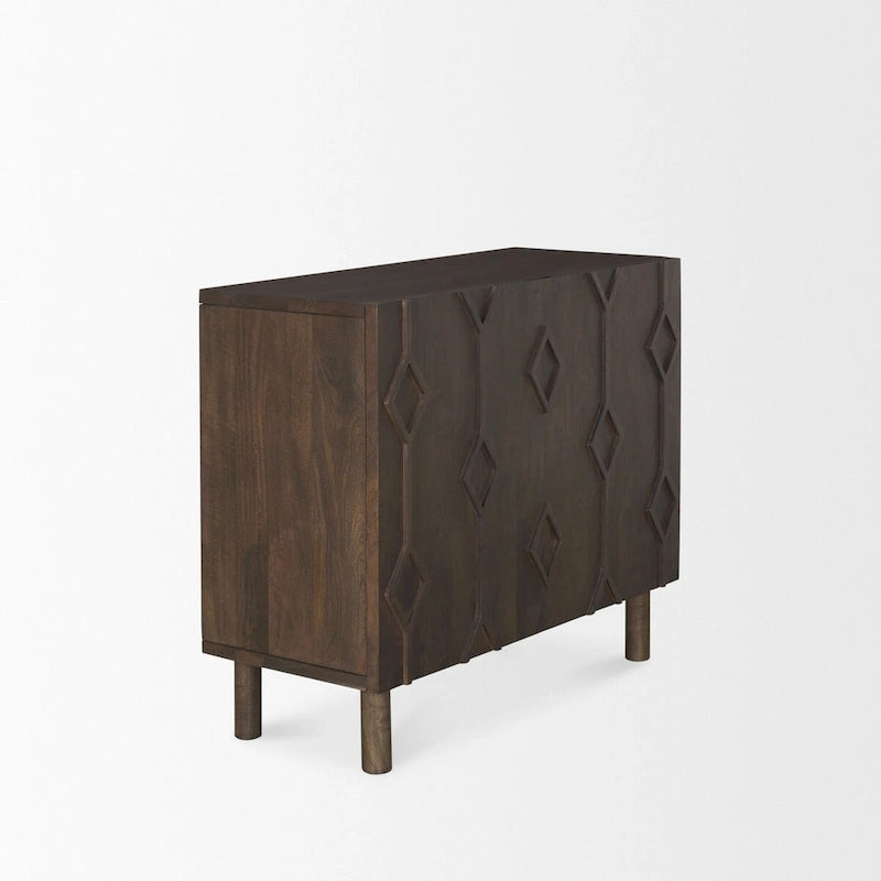 Dark Brown Diamond Motif w/ Shelf Accent Cabinet 36.0L x 16.3W x 32.0H