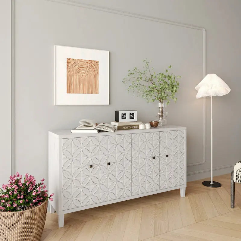 Accent Cabinet 4 Door Wooden Cabinet Sideboard Buffet Server Cabinet Storage Cabinet, for Living Room, Entryway