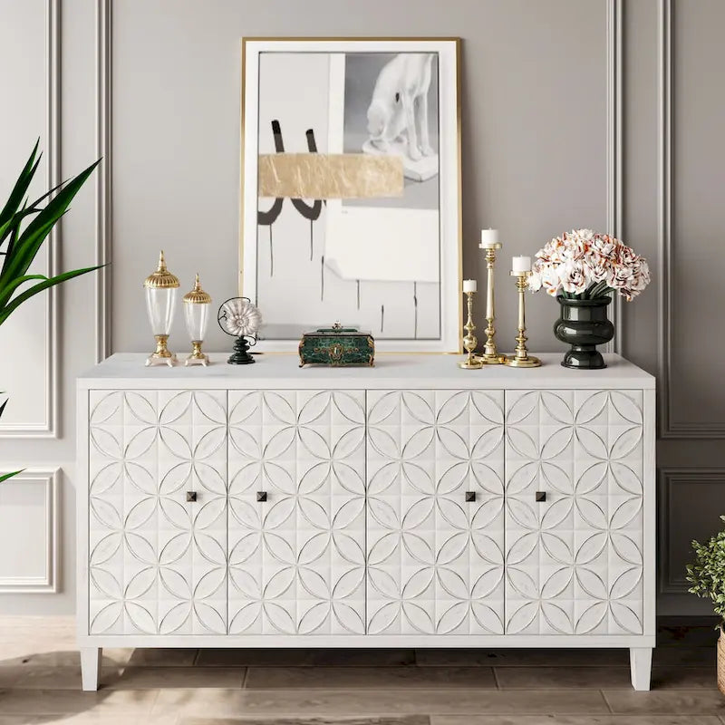 Accent Cabinet 4 Door Wooden Cabinet Sideboard Buffet Server Cabinet Storage Cabinet, for Living Room, Entryway