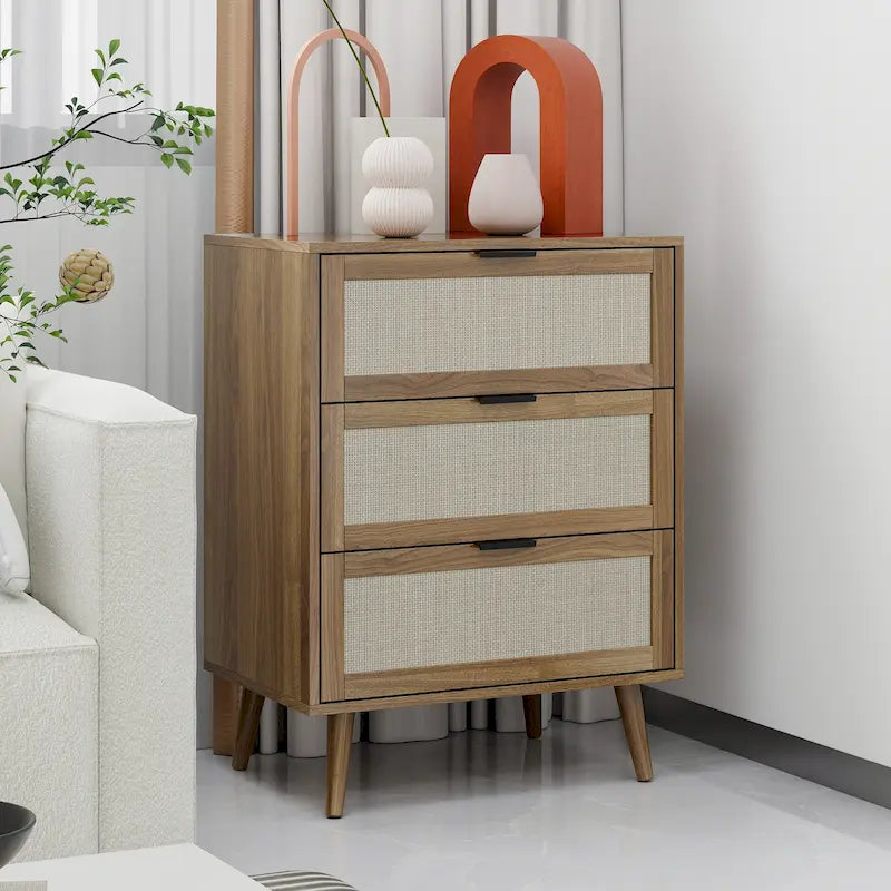 3 Drawers Storage Cabinet with Wood Legs