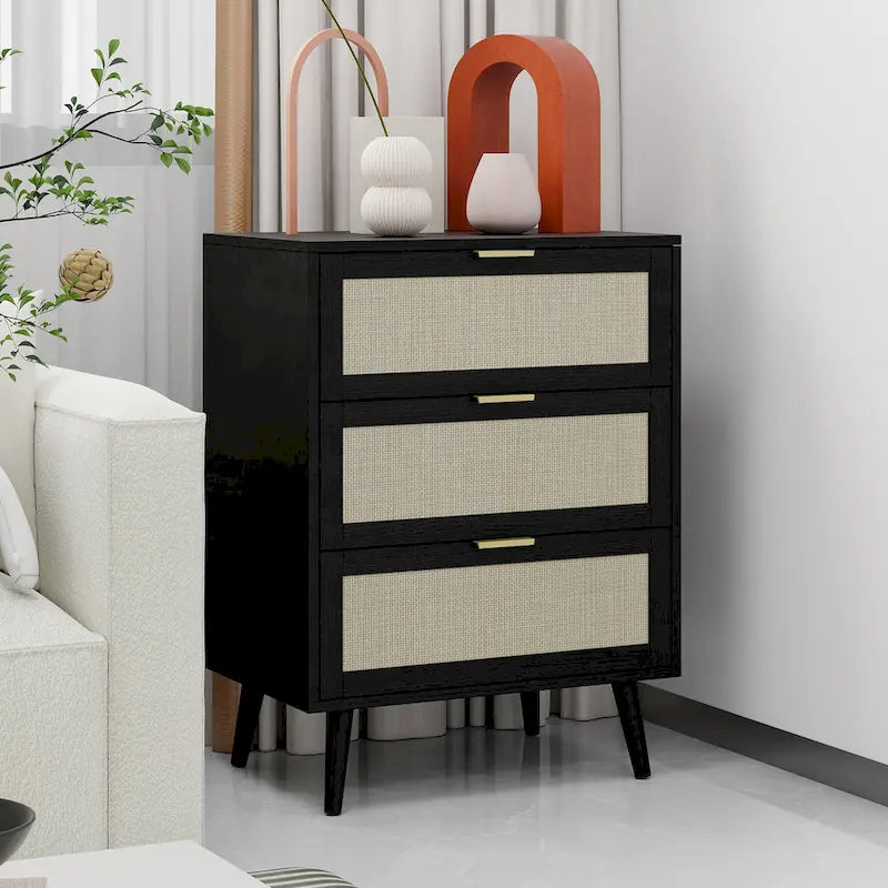 3 Drawers Storage Cabinet with Wood Legs