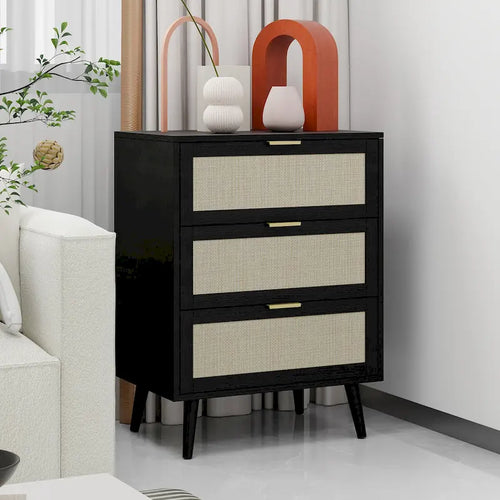 3 Drawers Storage Cabinet with Wood Legs