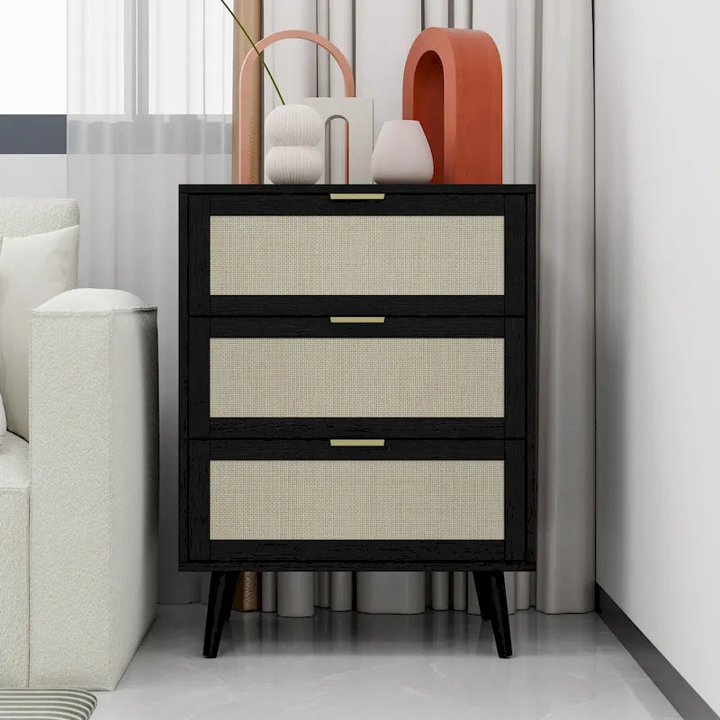 3 Drawers Storage Cabinet with Wood Legs