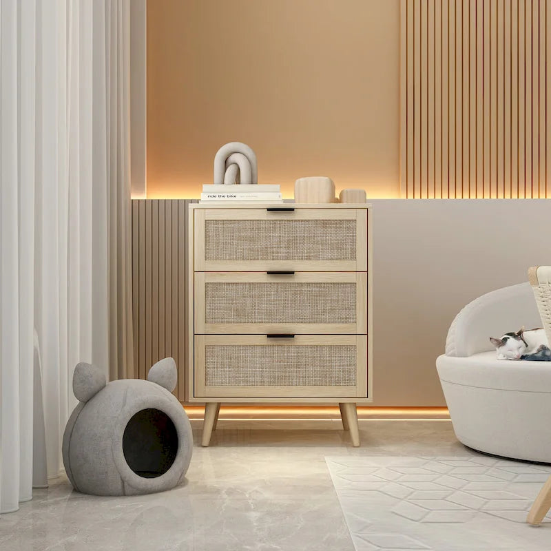 3 Drawers Storage Cabinet with Wood Legs