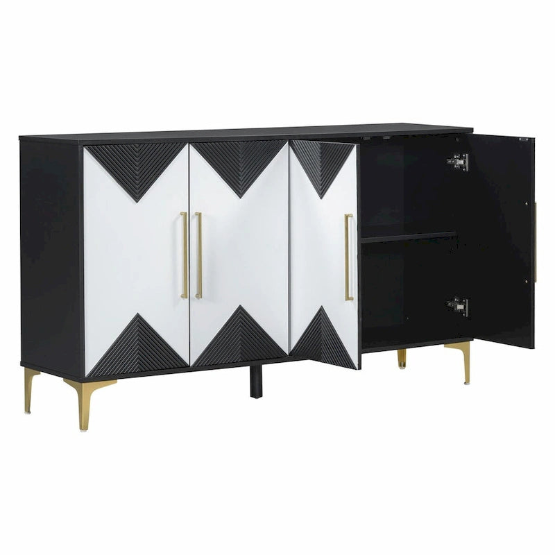 Unique Four-Door Cabinet with Two-Tone Triangular Pattern Doors