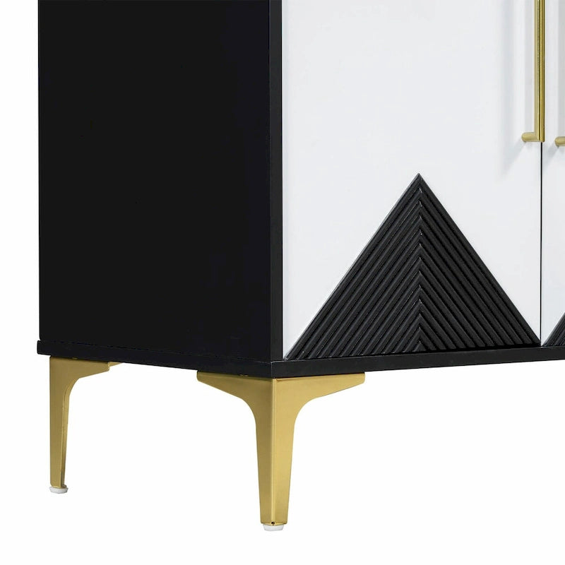 Unique Four-Door Cabinet with Two-Tone Triangular Pattern Doors