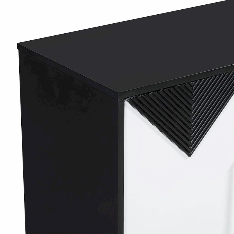 Unique Four-Door Cabinet with Two-Tone Triangular Pattern Doors