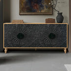 Vintage Large Cabinet with Faceted Carved and Spliced Doors