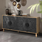 Vintage Large Cabinet with Faceted Carved and Spliced Doors